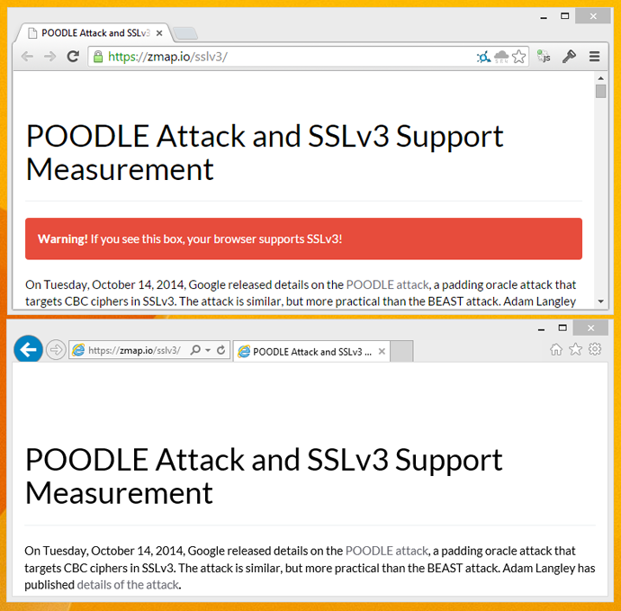 Chrome and IE SSLv3 test